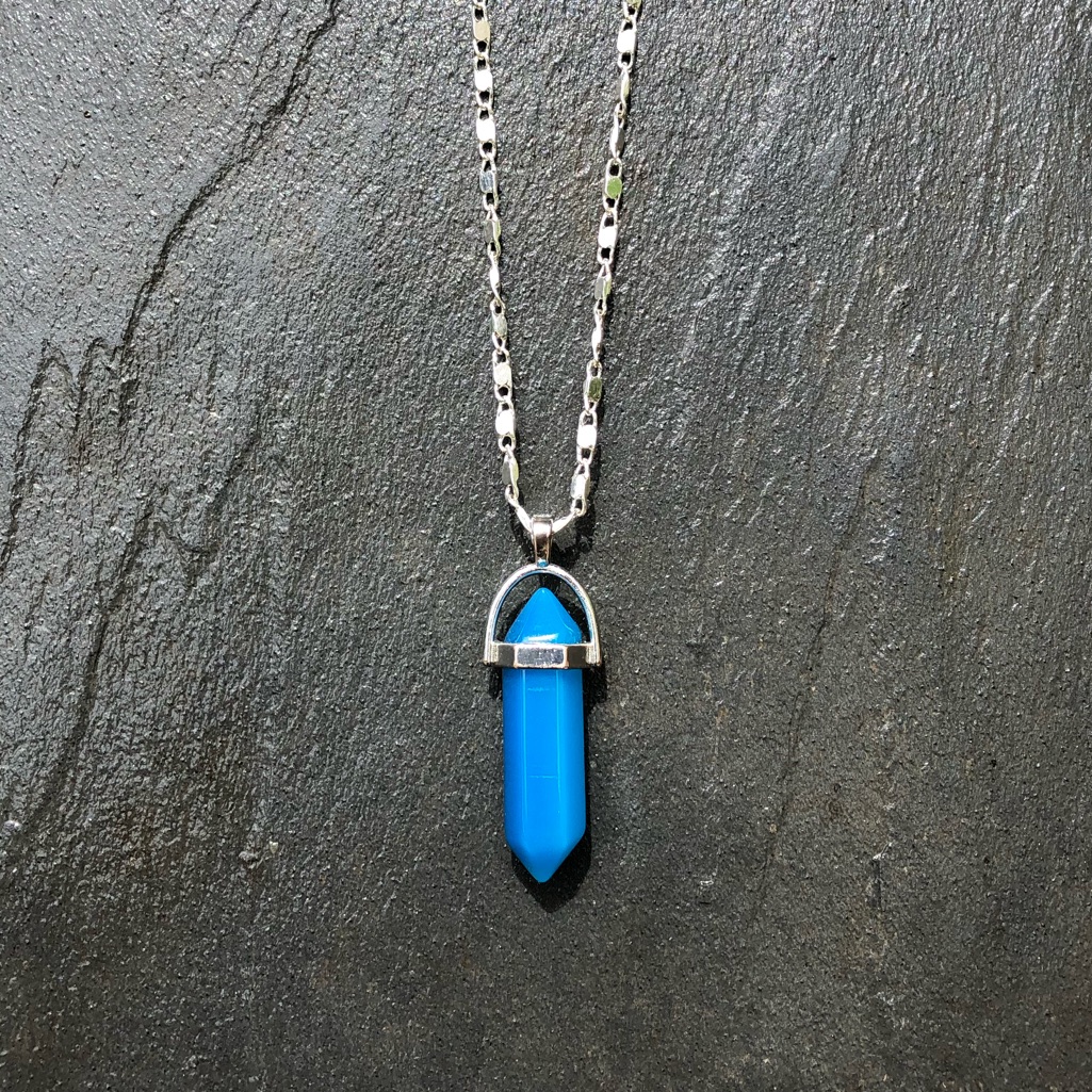 Blue Agate Hexagonal Crystal Pendant